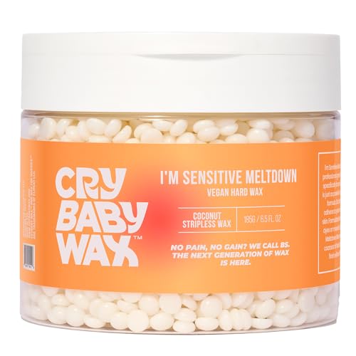 Crybaby Wax I¡¯m Sensitive Meltdown Vegan Hard Wax 6.5oz, Coconut-Infused Stripless Wax for Sensitive Skin, PCOS Facial Hair, Face, Bikini, Underarms & Body