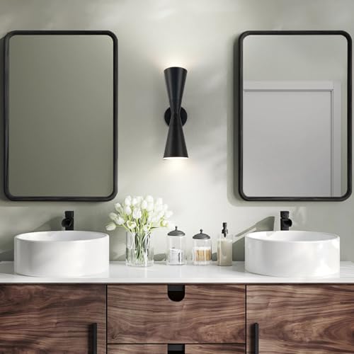 Black Wall Sconces Set of 2, 13 Inch Modern Bathroom Wall Light Fixtures