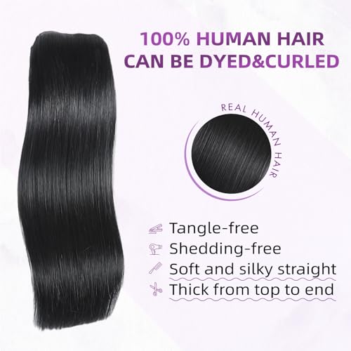 Clip in Hair Extensions Human Hair 20 Inch Natural Black 1B - Easy Styling & Long-Lasting