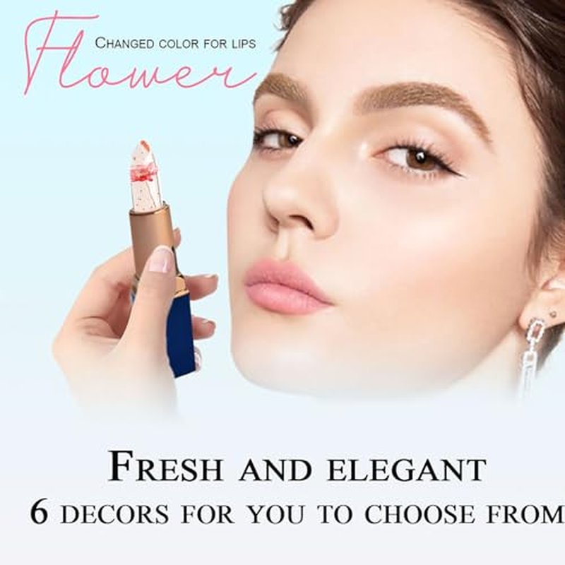 6 PCS pH Color Changing Lipstick, Crystal Flower Jelly Lipstick Glimmer Balm for all Skin Tones, Soft Tint & Subtle Shimmer Effect (Pink)
