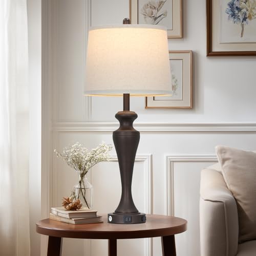 CINSARY 30-Inch Brown Set of 2 Modern Touch Control Table Lamps with USB & AC Outlet