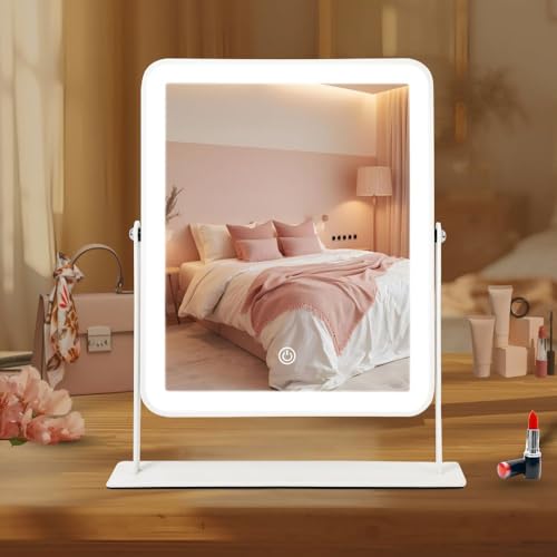 White 14x12 Inch LED Vanity Mirror with Lights, Dimmable Touch Control, Cordless Rechargeable Design