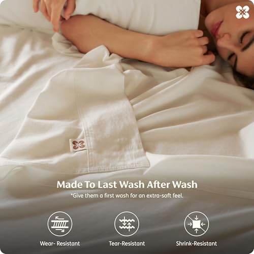 Bedsure Ivory Full Size Organic Cotton Bed Sheets 4PCS, GOTS Certified