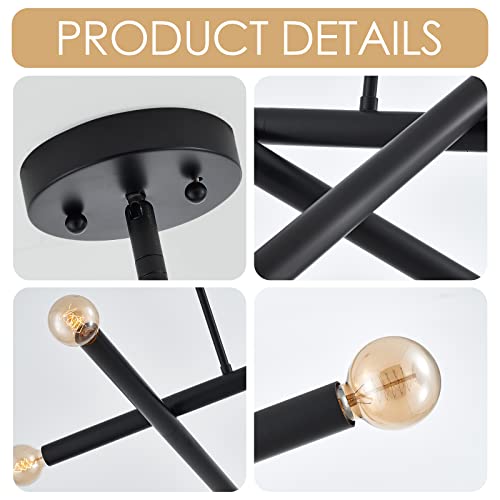 VANZARLA Black Sputnik Chandelier 6-Light Modern Pendant for Dining Room