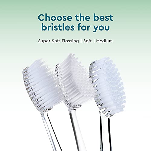 RADIUS Replacement Toothbrush Heads Medium Pack of 3 - Clear, Soft Bristles with Longer Neck