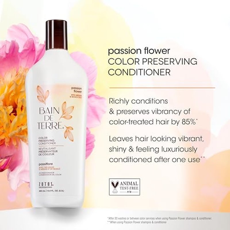 Bain de Terre Passion Flower Color Preserving Conditioner, Luxurious Hydration for Vibrant Color & Protection from Fading, with Argan & Monoi Oils, Paraben-free, Vegan