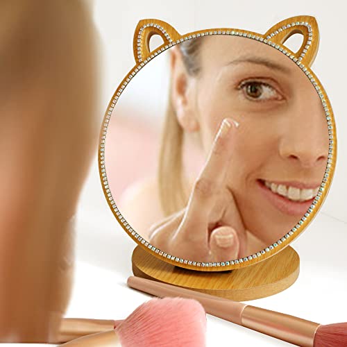 6.7-Inch Cat Shape Crystal Rhinestone Vanity Mirror for Makeup & Bedroom Decor