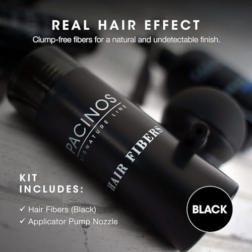 Pacinos Hair Fiber Kit for Thinning Hair - Black, Instant Coverage & Firm Hold