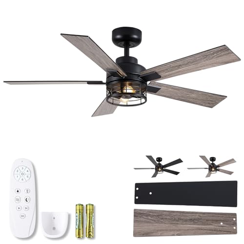 46 Inch Farmhouse Ceiling Fan with Lights and Remote Control - Rustic Style