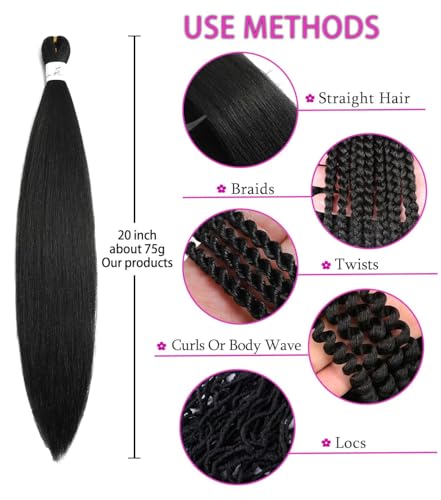 Pre Stretched Braiding Hair 20 Inch Ombre & Black Set for Knotless Box & Goddess Braids