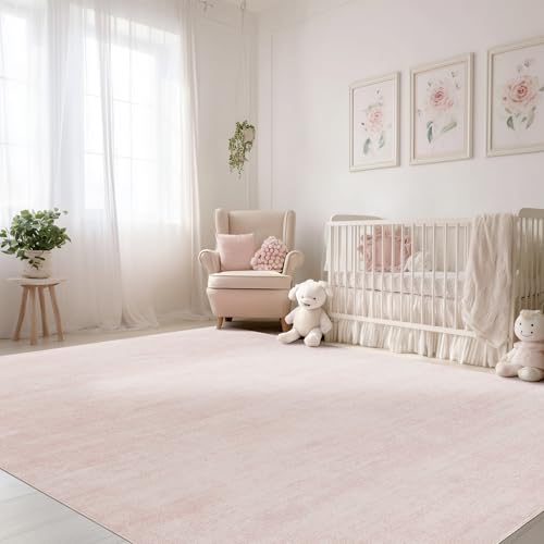 Pink 5x7 Nursery Rug - Abstract Washable Area Rug for Modern Home
