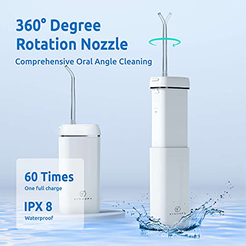 SYNHOPE White Cordless Water Flosser - Portable Oral Irrigator with 3 Modes & Telescopic Tank