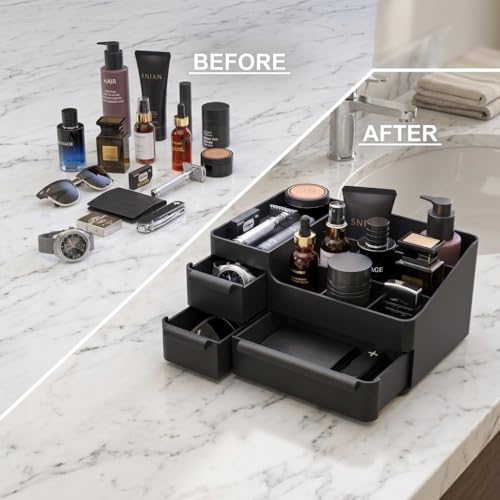 Bathroom Counter Organizer with Drawers and Slots for Skincare and Perfume – Modern, Waterproof, Space-Saving