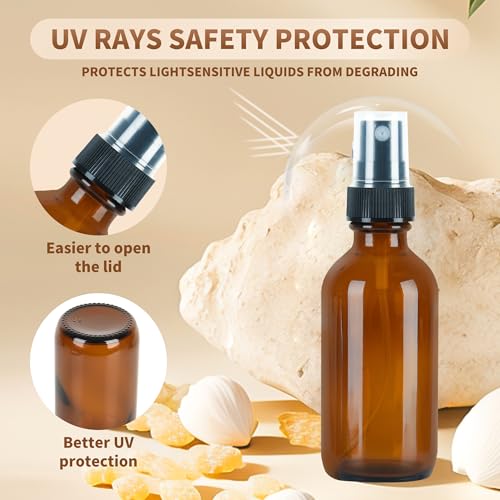 2oz Amber Glass Spray Bottle with Fine Mist Sprayer - Essential Oils & Travel