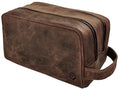 Leather Travel Toiletry Bag for Men Dark Brown Full-Grain Buffalo Leather Dopp Kit