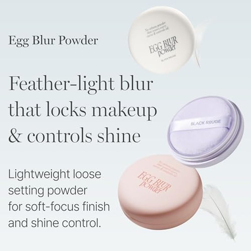 BLACK ROUGE, Egg Blur Powder, EP03 Milk lilac, Loose Face Powder, Korean Makeup Oil Control Compact with Puff, Lightweight Long-Lasting Setting Powder in White, Peach & Purple, 0.17oz