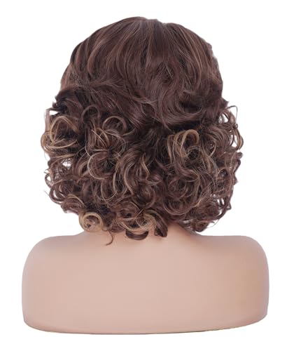 Brown Mixed Wavy Short Wig with Bangs for Women - Synthetic Cosplay & Daily Use