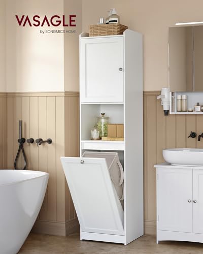 VASAGLE Tall Storage Cabinet with Removable Laundry Basket - Cloud White 15.8"L x 15.8"W x 66.9"H