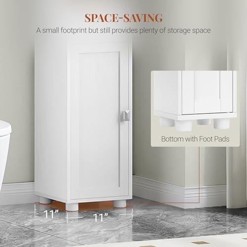 Tall Bathroom Storage Cabinet - White, 11 x 11 x 70.9 Inches, Narrow Floor Cabinet with Doors & Drawer