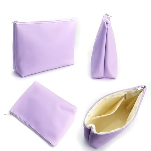 Travel Makeup Bags Set, 3-Piece Large Toiletry Organizer, Multi-Size Cosmetic Bags with Zipper (Purple)