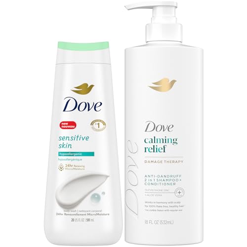 Dove 2-in-1 Dandruff Shampoo & Conditioner with Pyrithione Zinc, Calming Relief & Body Wash Set