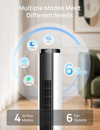 Tower Fan for Bedroom - 37 Inch Black+White, 26 ft/s Velocity, Oscillating Cooling Fan