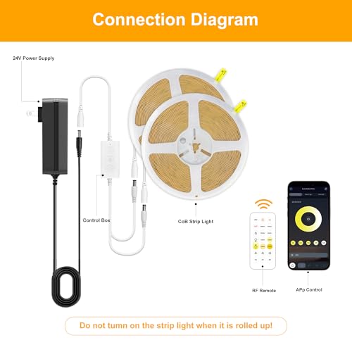Pandery COB LED Strip Light 576CCT Dimmable 65ft Bluetooth & Music Control