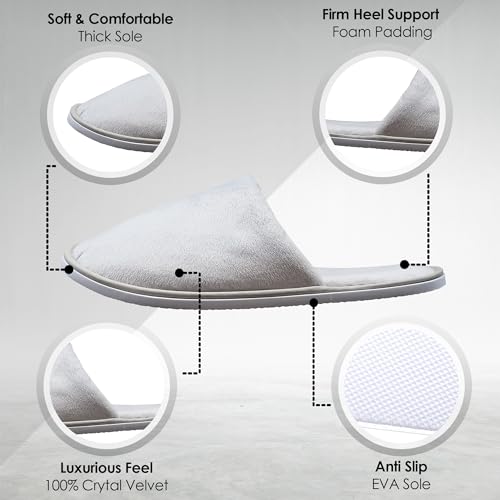 Indoor Spa Slippers 12 Pairs Unisex Washable Non-Slip Closed Toe Grey & Beige