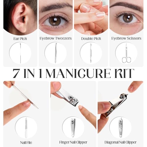 24 Pack Nail Clipper Set Manicure Pedicure Kit 7-in-1 Travel Case Black