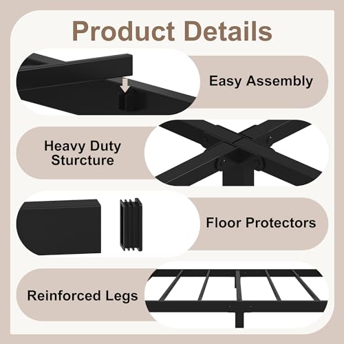 Queen Low Profile Bed Frame - 5 Inch Platform Bed, Steel, No Box Spring Needed - Black, Variation of Queen / 5 Inch