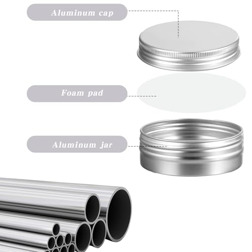60 Pack 2 OZ Metal Round Tins, Aluminum Tin Cans Containers with Screw Lid for Lotion Bars, Balms, Salve, Spices or Beard Balm