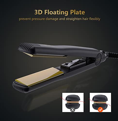 Gold 500 Degree Dual Voltage Ceramic Flat Iron - 1 Inch Hair Straightener for Thick Hair