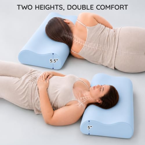 Blue 32-Inch King Contour Memory Foam Pillow for Neck Pain Relief - Ergonomic Support