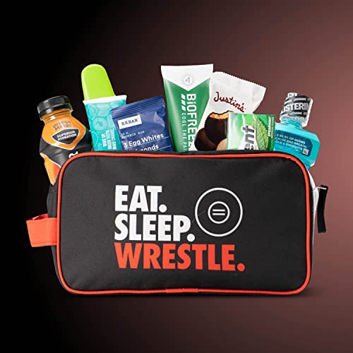 Eat Sleep Wrestle Toiletry Bag - Wrestling Gear Organizer, Black Red