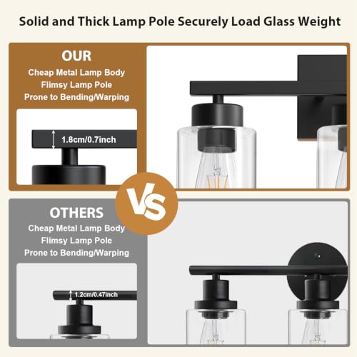 Bathroom Vanity Light Fixture - 6-Light Matte Black Wall Sconce with Clear Glass Shades