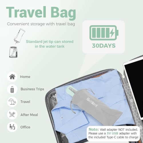 350ML Water Flosser with Drainage Stand - Green, IPX7 Waterproof, 5 Modes