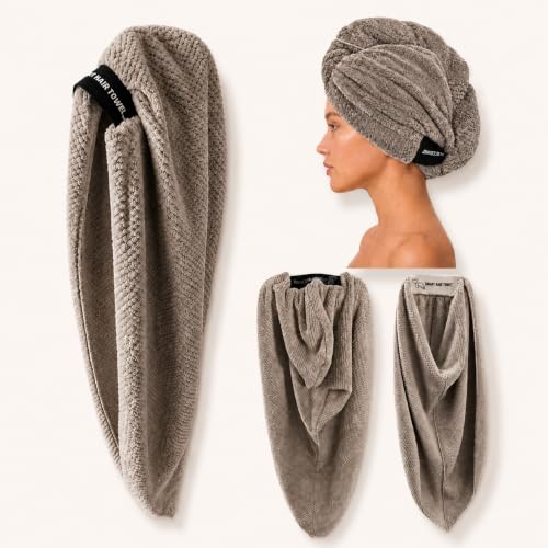 Microfiber Hair Towel Wrap for Women - Natural Taupe, Medium - Quick Dry & Anti-Frizz
