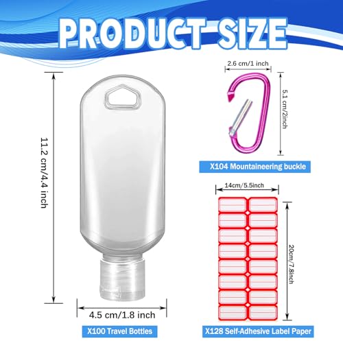 HATTIE 100 Pack Travel Clear Plastic Keychain Bottles 50ml Leakproof Refillable Squeeze