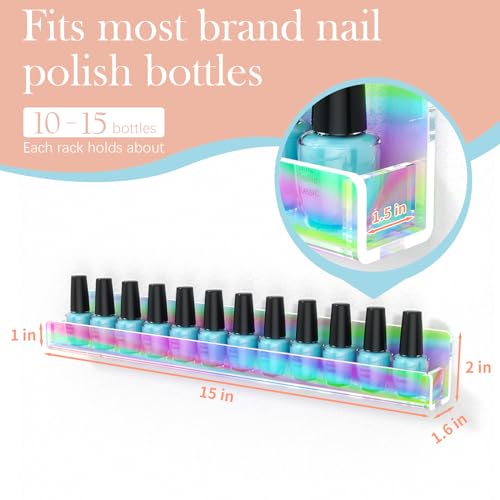 15 Inch Iridescent Nail Polish Wall Rack with 6 Shelves - Organizer & Display
