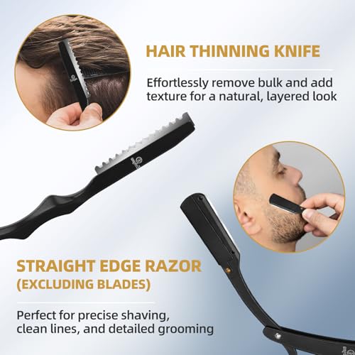 Ethyxe Hair Cutting Scissors Kit with Razor, 2-Scissors Set in Leather Case (Black)