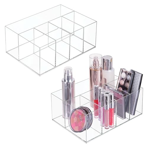 iDesign 5-Section Divided Makeup Organizer for Bathroom Vanity or Countertop - Set of 2 - Clear