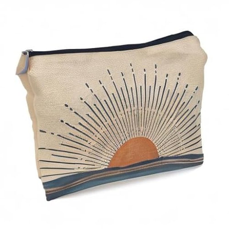 Abstract Boho Sunburst Sunrise Sunset Ocean Landscape Makeup Bag, Mid-Century Modern Art Cosmetic Bag for Women Girls, Travel Makeup Bag, Gift for Boho Lovers Teen Girls