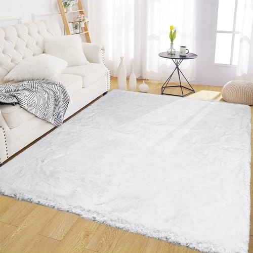 Latepis 5' x 7' White Faux Fur Rug Washable Fluffy Shag Rug for Living Room Bedroom Nursery