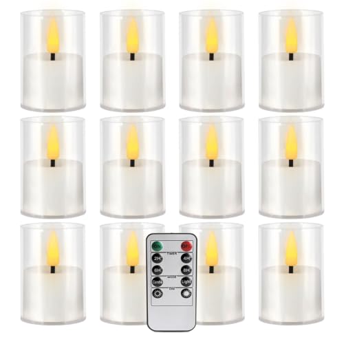 12 Pack LED Flameless Tea Light Candles with Remote & Timer, Realistic Flickering Flame