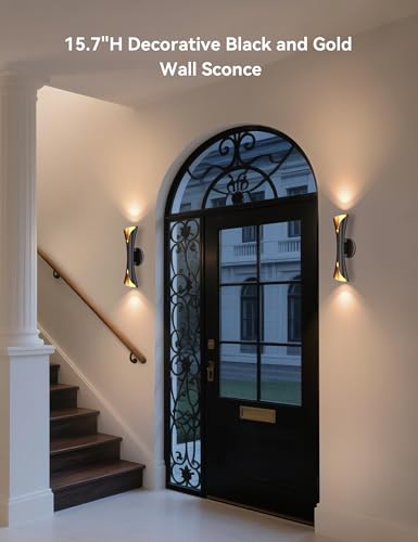 Modern Dimmable Wall Sconce 15.7in Black & Gold - Cinematic Up & Down Lighting - Pack of 1