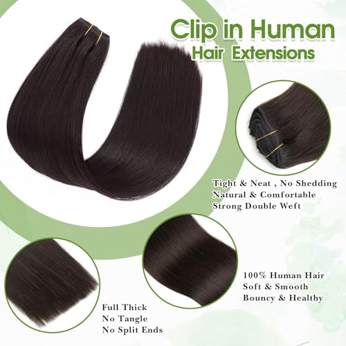 TOHASI Natural Black 1B# 18 Inch Human Hair Clip-In Extensions - Seamless, Tangle-Free, Easy to Apply
