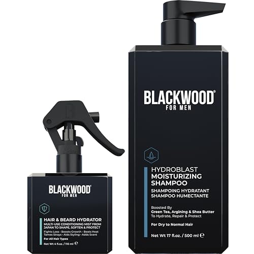 Blackwood For Men Hair & Beard Hydrator Spray (4oz) + Hydroblast Moisturizing Shampoo (17oz) Bundle - Vegan & Natural Leave-In Conditioner