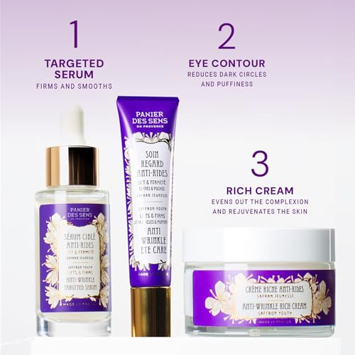 Panier des Sens ? Targeted Anti-Wrinkle Firming Serum ? Saffron Extract + Dual-Weight Hyaluronic Acid ? 97% Natural Ingredients ? Made in France, Vegan Face Care ? 1 fl oz