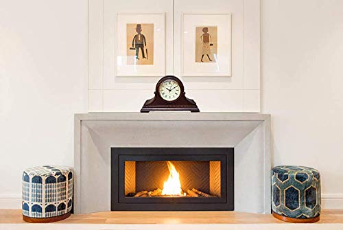 Wooden Mantel Clock with Roman Numerals - Silent Battery Operated Chiming Table Clock, Walnut Finish, 9x16x3 Inches