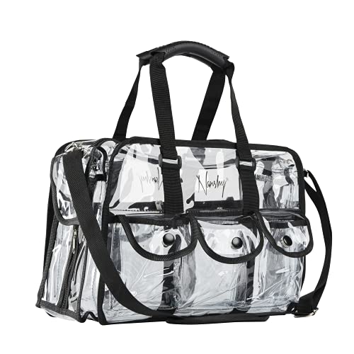 Nanshy Professional Makeup Artist Kit Bag - Clear Makeup Artist Travel Case with 8+ Pockets & Strong Handles - Extra Large Professional Makeup Case Organizer - 15.7x11x8 In